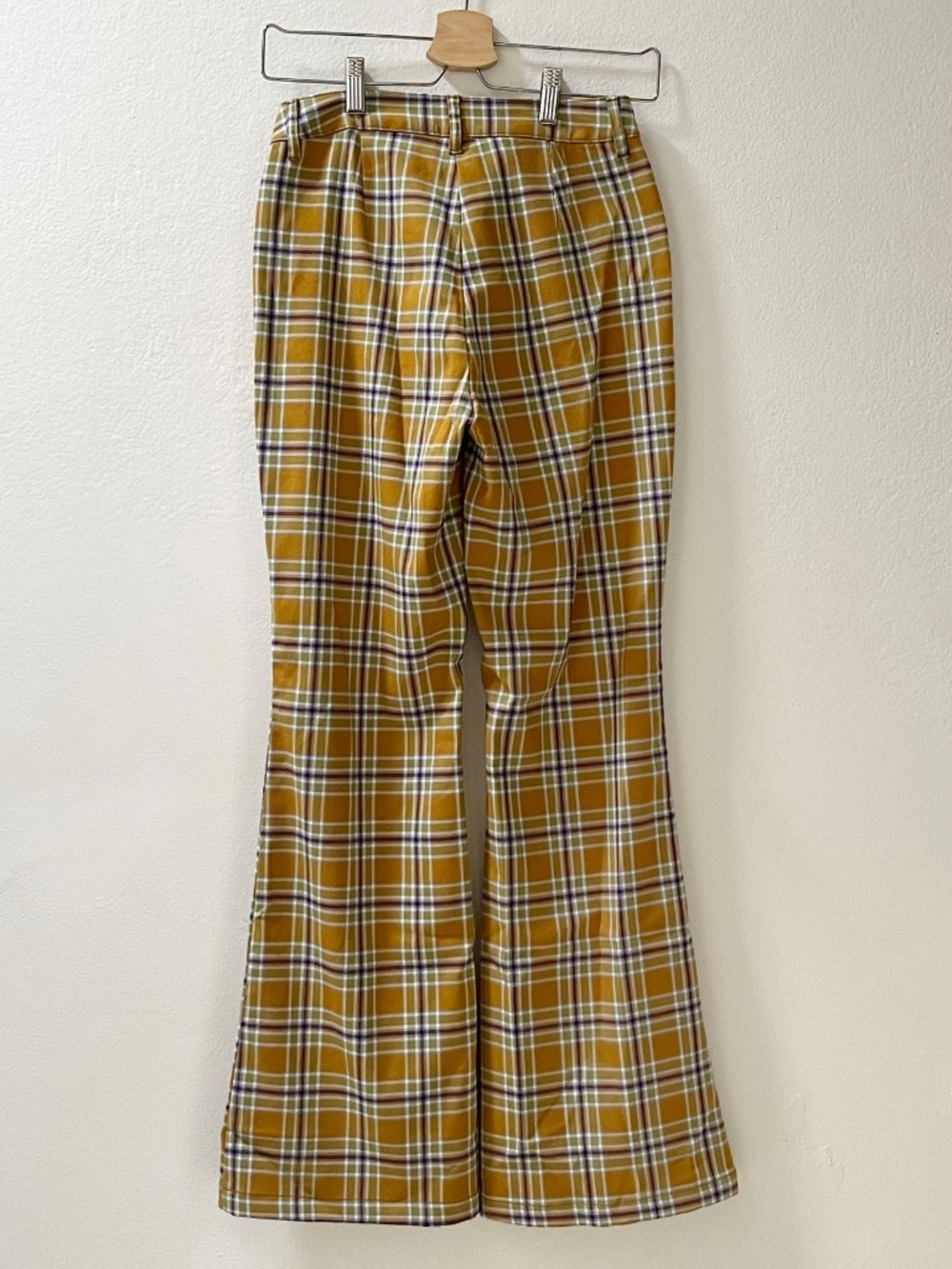 Urban Outfitters Isabella Plaid Flare Pants Yellow Ochre Retro 70s. Size 0. - Picture 4 of 6